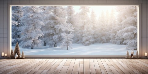 Forest winter backgrounds with wood texture in room interior.