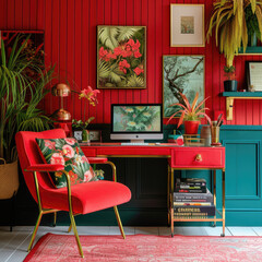 Ruby Red Cushions in a Vibrant Home Office