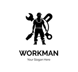 
logo on the theme of industry with workman man.