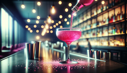 Bustling Bar Atmosphere Captured in the Art of Cocktail Creation