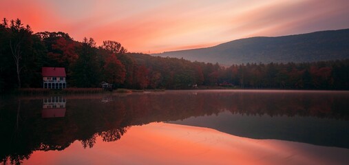 Beautiful Fall colors lake sunrise