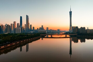 Guanghzou city skyline sunset