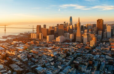 San Francisco aerial view sunrise - obrazy, fototapety, plakaty