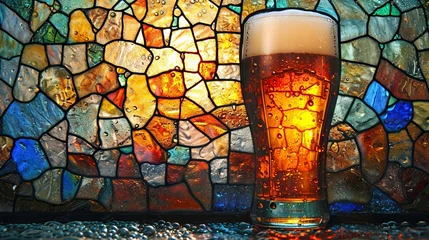 Poster Coloré Stained glass window background with colorful abstract beer or alcohol drink glasses.