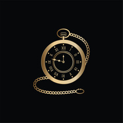 simple elegance Gold Old pocket watch with chain vector illustration logo design	