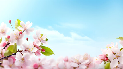 cherry blossoms and sakura against the blue sky, spring atmosphere, sunny day