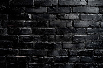 Old brick wall painted black grunge texture, rough brick background for your design