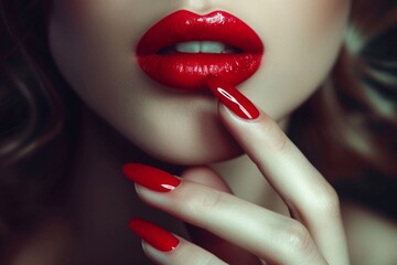 Fototapeta premium bold red lips and nails, an enticing allure, Generative AI