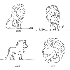 Minimal Lion One-Line Drawing Vector Set