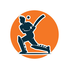 Cricket Player Logo Inside a Shape of Sun