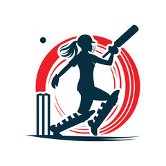 Cricket Player Logo Female Vector Concept - obrazy, fototapety, plakaty