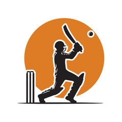 Cricket Player Logo Inside a Shape of Sun