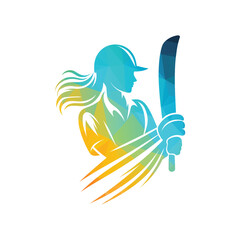 Cricket Player Logo Female Vector Concept
