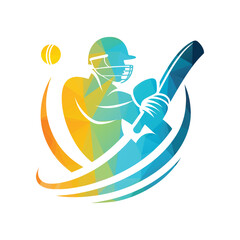 Cricket Player Logo Playing Short Concept