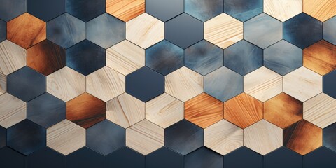 Hexagon ceramic tiles for interior and exterior walls and floors with a wood and marble pattern texture.