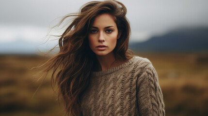 Fototapeta premium A cozy cable-knit sweater in a rich, AI Generative.