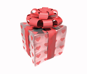 gift box with red ribbon and hearts 3d vector illustration