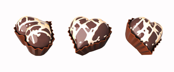 Heart Shaped Chocolate vector 3D illustration.