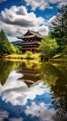 Fototapeta na wymiar japan zen temple todai landscape panorama view photography Sakura flowers pagoda peace silence