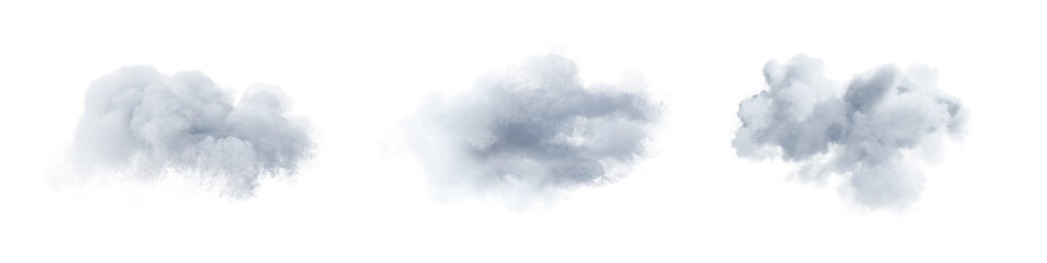 Set of white clouds isolated on transparent background. 3D render.