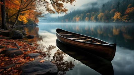 Poster Im Rahmen boat lake autumn tranquility grace landscape zen harmony rest calmness unity harmony photography © Wiktoria