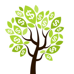 Obraz premium Tree with green leaves dollars sign money tree business concept illustration vector