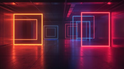 Red and blue neon squares