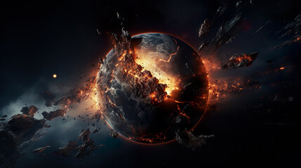隕石が衝突して破壊される惑星