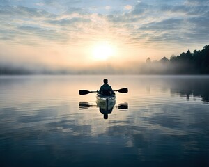 meditation boating kayak water silence freedom landscape peaceful morning rowing isolated photo