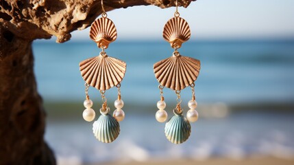  An image featuring earrings with a combination of shells and pearls, perfect for a beachy boho vibe. © Sladjana