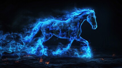 Dark horse burning on black background