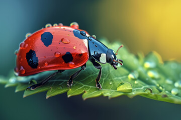 Ladybug in early spring. Background with selective focus and copy space