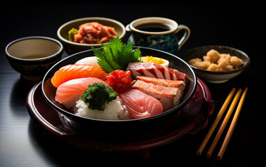 Japanese cuisine salmon,created with Generative AI tecnology.