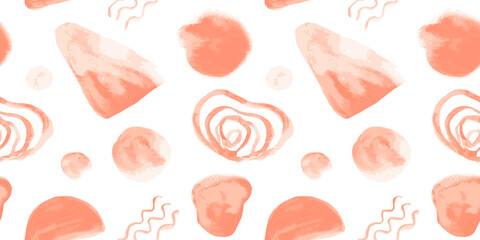 Tender seamless pattern with pastel textured red watercolor stains. Abstract vibrant peach and coral watercolour shapes texture for textile, wrapping paper, surface, design