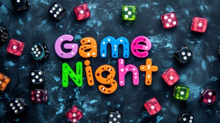 Bright and Colorful Game Night Text with Dice 