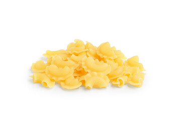 Delicious uncooked pasta on white background