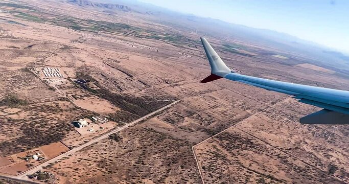 shot of sonora desert through airplane window near hermosillo mexico