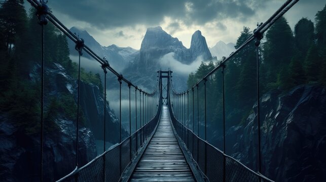 bridge mountains fog moody peaceful landscape freedom scene beautiful nature wallpaper photo © Wiktoria
