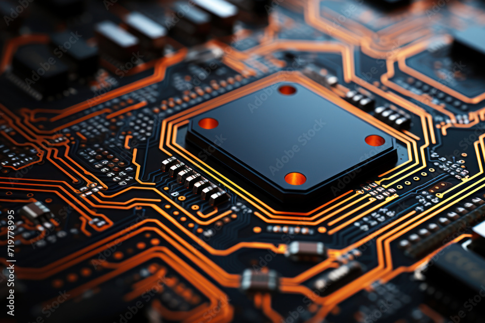Poster a circuit board forming intricate patterns, portraying the complexity and interconnectedness inheren
