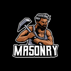 Masonry with hammer character logo design for construction industry
