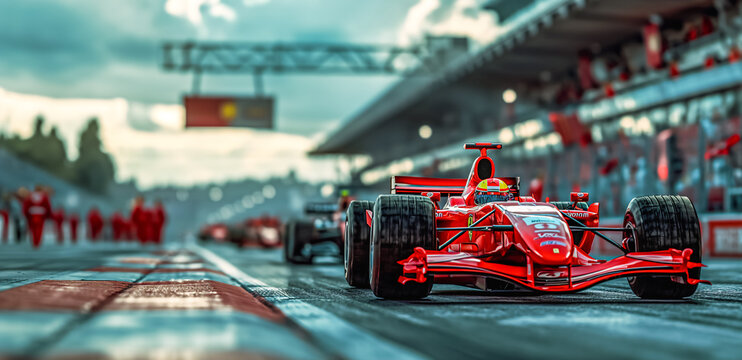 Motor sports competitive team racing. Race Start at Formula 1 