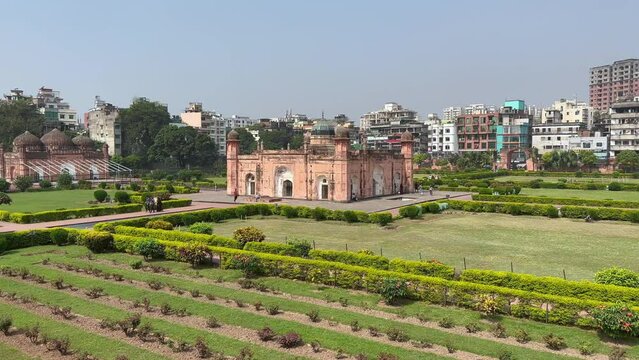 Pan right view of of Lalbagh Fort in Dhaka, Bangladesh.