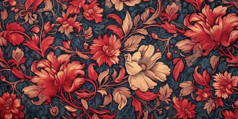 Ideal for fabric and decor, featuring vintage tapestry motifs and floral damask pattern. - obrazy, fototapety, plakaty