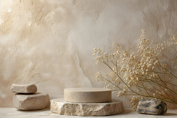 Stone podium for display product background for cosmetic, Product branding, identity and packaging inspiration