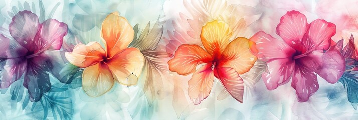 watercolor drawing of exotic flowers - obrazy, fototapety, plakaty