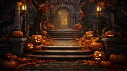 Halloween wallpaper castle spooky mystery scary illustration artwork night moon pumpkin