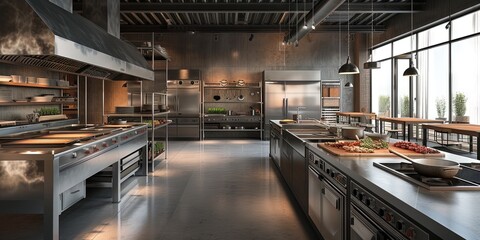 commercial industrial kitchen cooncept - obrazy, fototapety, plakaty