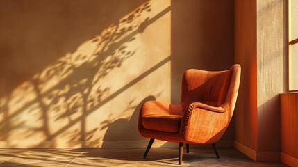 AI generated illustration of an orange chair next to window in a room