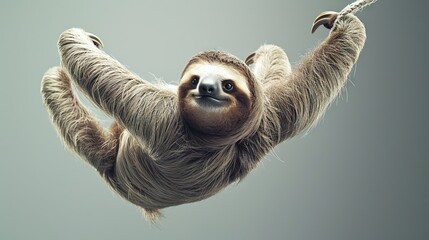 sloth smiling and flaying in the air. solid  background