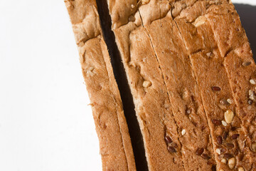 whole grain bread isolated white background.